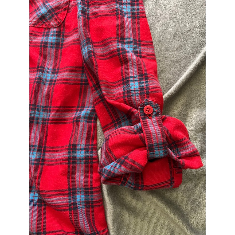 Duluth Trading Co Womens Red‎ Blue Plaid Flannel  Shirt Roll Tab Sleeve M - Picture 4 of 9